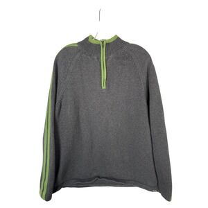 Eddie Bauer Cotton Mens Sweater Gray Green Stripe Quarter Zip XL Gorpcore Sporty